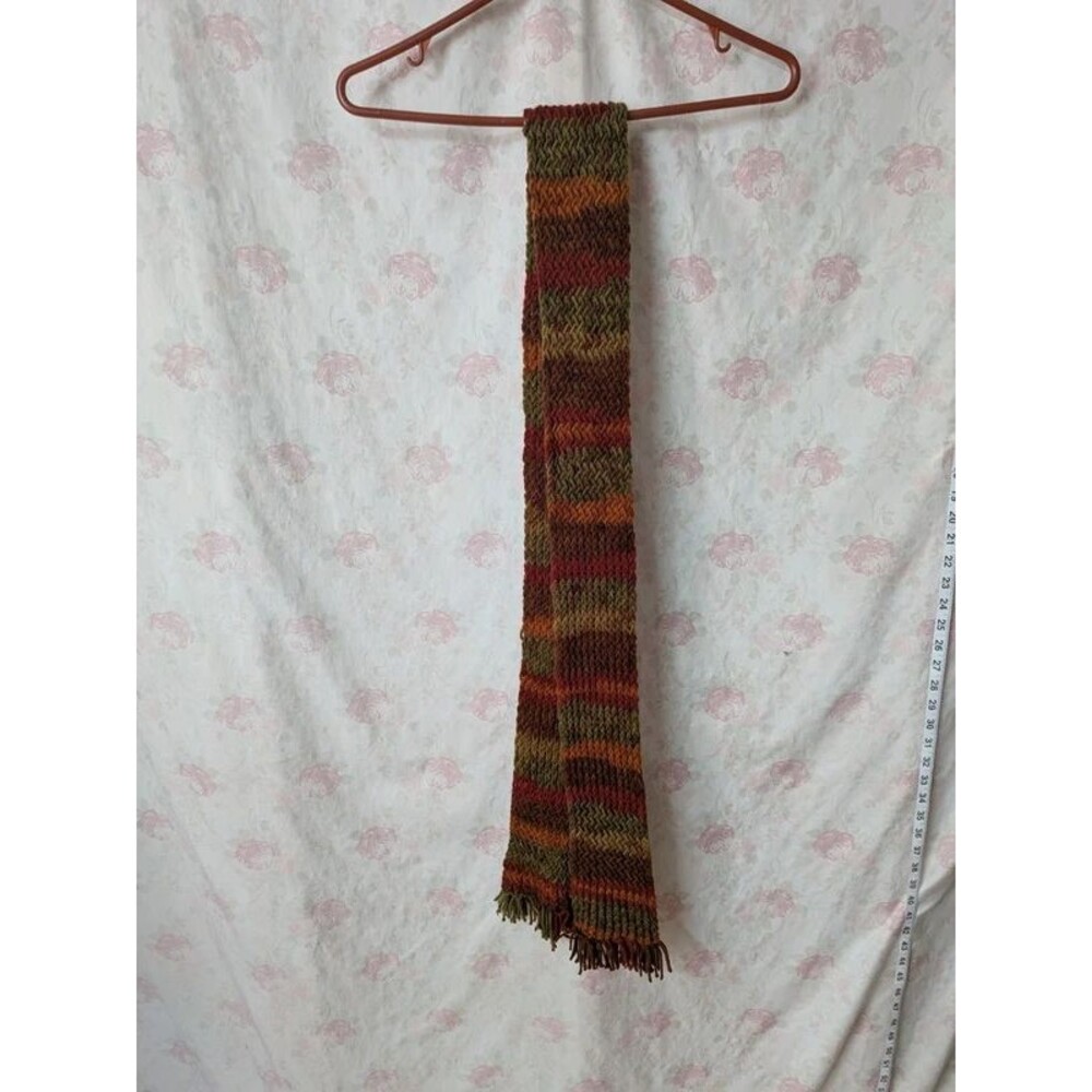 Vintage Y2K Fall Earth Tone Variegated Knit Scarf w/ Fringe Tassels